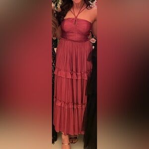 Elegant Aqua Pink Halter Neck Dress